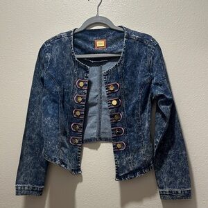 Paparazzi Distressed Blue Jean Jacket with Multicolor Accents
